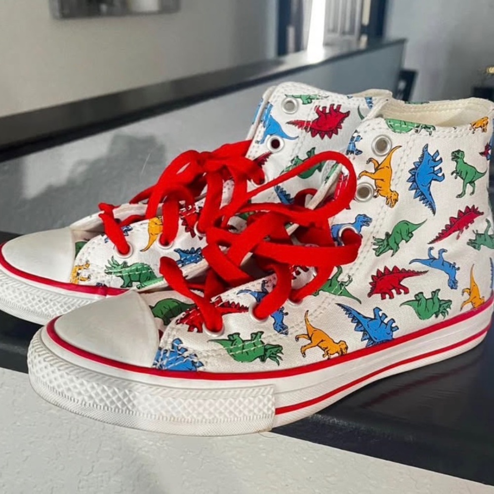 Converse Dino Print High-Top Sneakers | Kids Size 3 | Red Laces